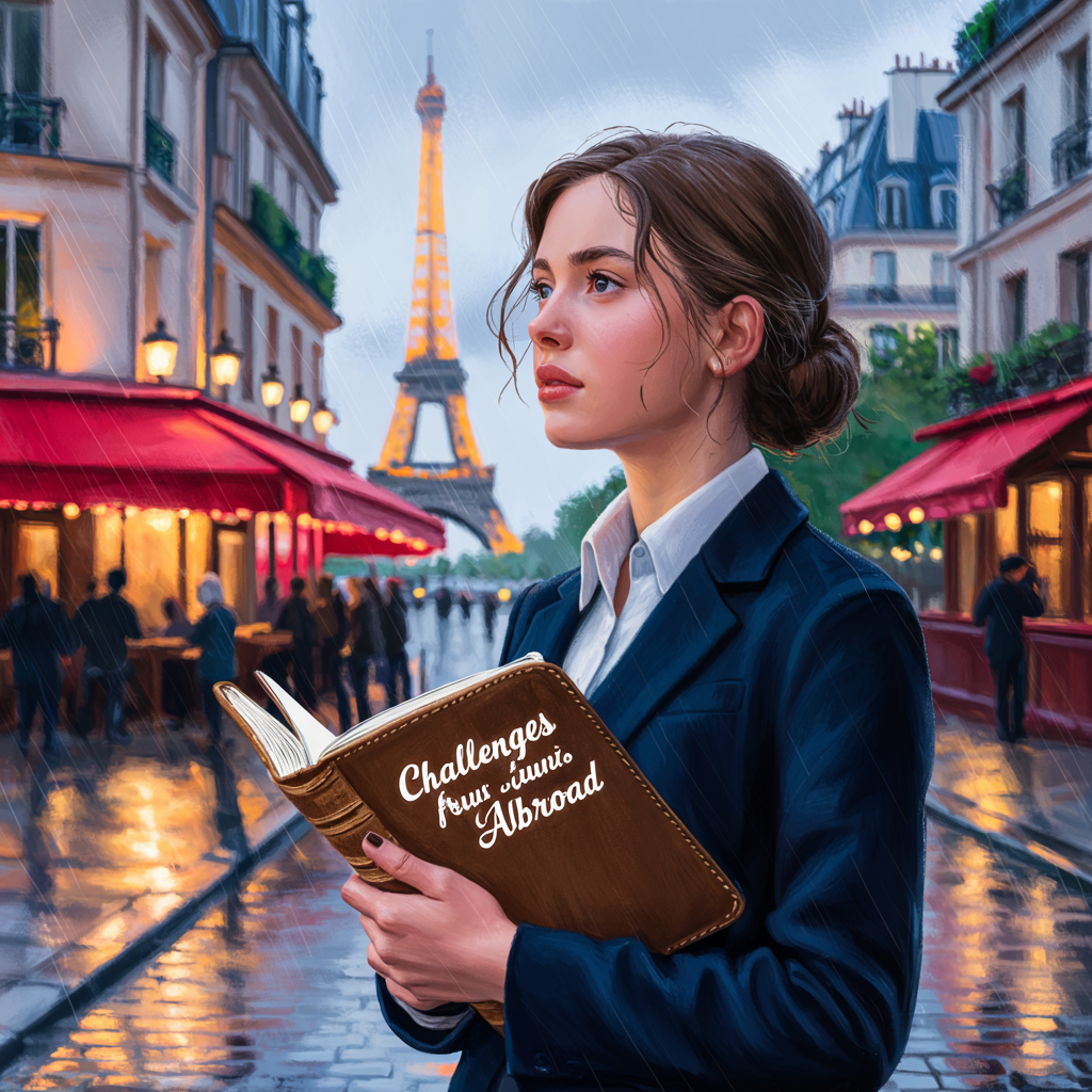 A young woman who is studying abroad is reading a book, and she is thinking about Trump-era students in the US in the UK.