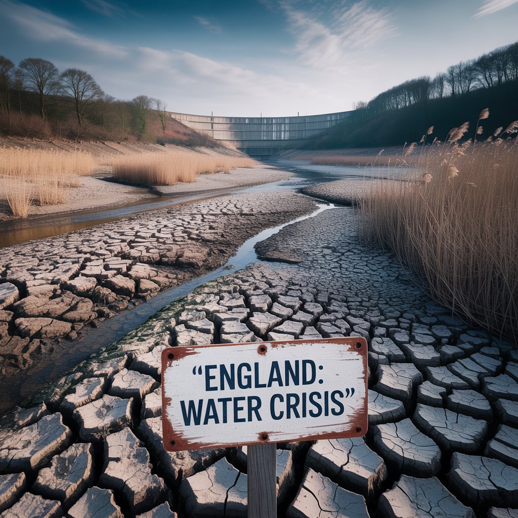 Dry riverbed in England symbolizing the growing threat of an England drinking water shortage due to lack of reservoirs and climate change.