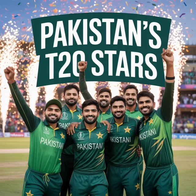 Pakistan’s T20 Stars1 Agha Salman and Hasan Ali celebrate Pakistan’s victory over Bangladesh in the first T20 match at Gaddafi Stadium, Lahore.
