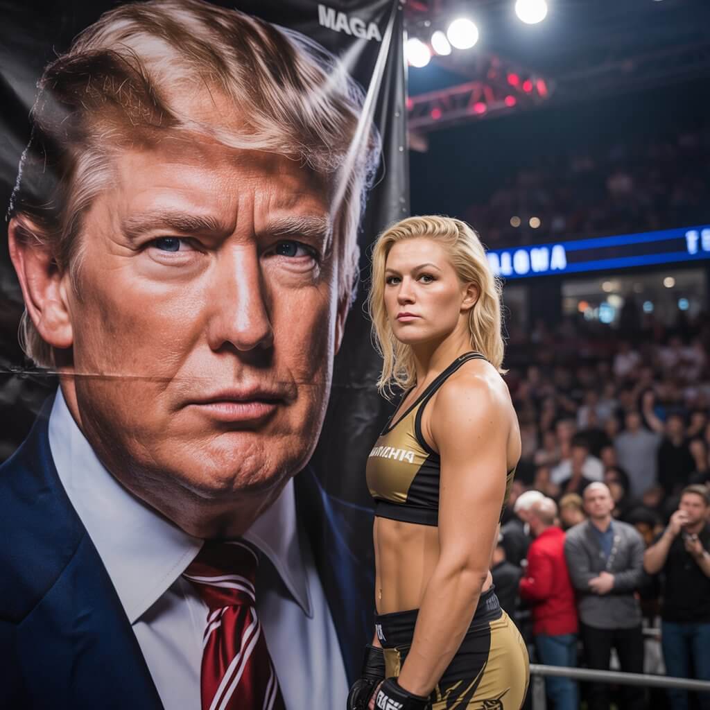 UFC champion Kayla Harrison gets surprised by a gesture of Donald Trump at UFC 316.