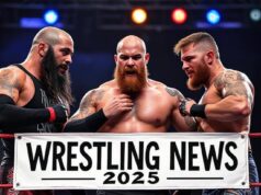 Revealing 5 Most Important Wrestling News of 2025 It is a heated moment of three serious wrestlers in the ring under a banner of Wrestling News 2025.