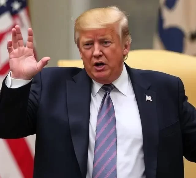 Trump Weighing U.S. Military Action Against Iran Amid Rising War Fears (2) Donald Trump talking with his hands up during an official event, emphasizing the Trump 2026 fundraising plan, with the American flag on the background.