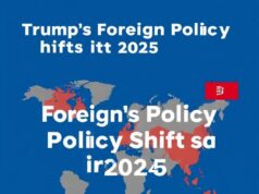 Trump Middle East Policy: 3 of the Biggest Changes and Middle East Tensions in 2025 Donald Trump gesturing to a map of the Middle East, showing his plans to change the policy in 2025, creating tensions in the region.