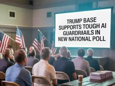 Trump Base Supports Tough AI Guardrails in New National Poll People listening to Trump Base AI Regulation presentation.