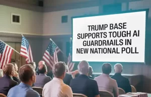 Trump Base Supports Tough AI Guardrails in New National Poll People listening to Trump Base AI Regulation presentation.