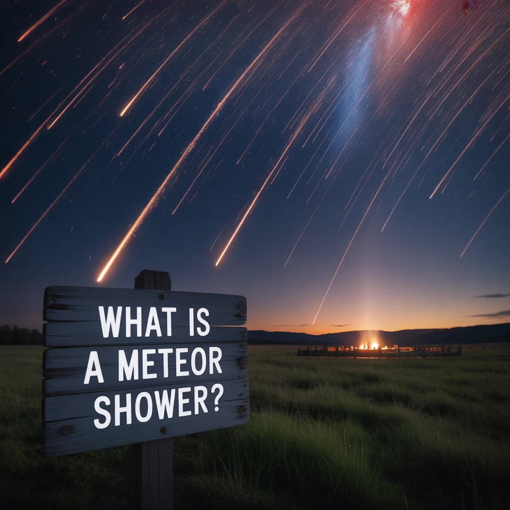 Night sky meteor shower with question mark, What is a Meteor Shower?