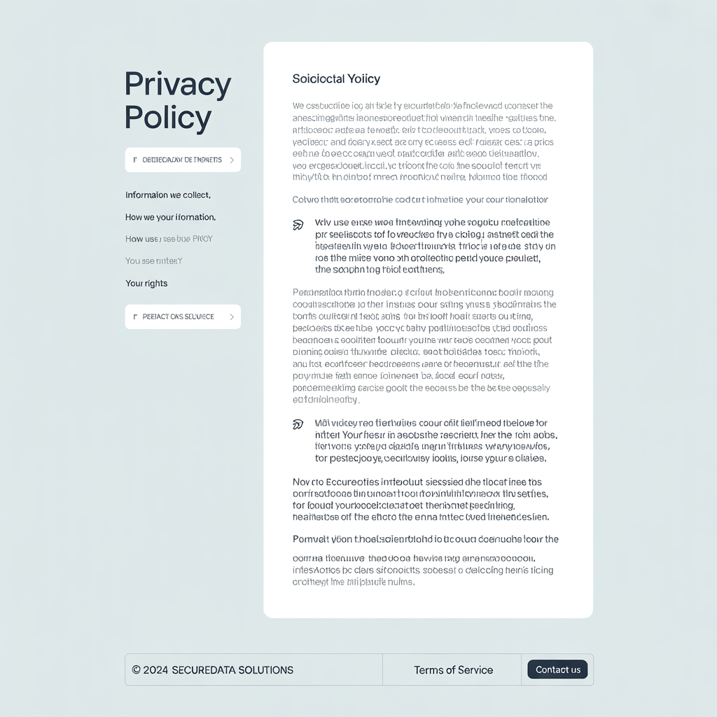 Privacy policy page with placeholder text and a clean layout.